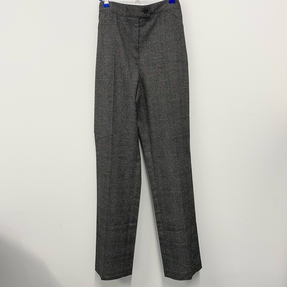NEW HIGH STRAIGHT LEG WAIST OFFICE WORK PANTS | GREY CHECKERED